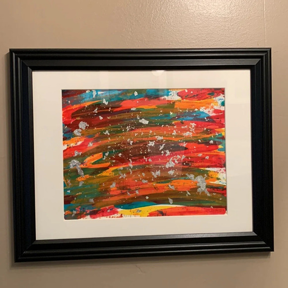 Red, olive, teal, yellow & orange ORIGINAL 9x12 - Picture 6 of 6